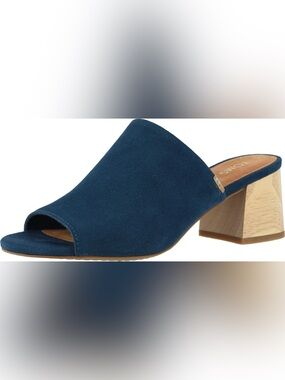 TOMS Grace Majolica Blue Faux Suede Block Heel Mule 9.5
